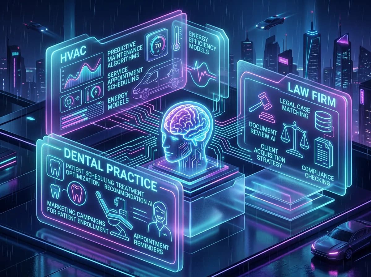 Industry-specific AI marketing systems for HVAC companies, law firms, and dental practices